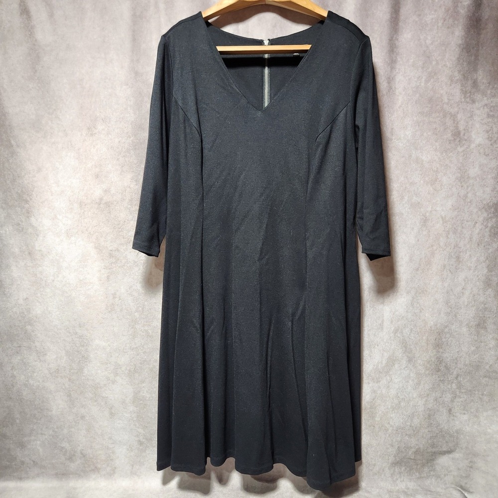 Lane Bryant Black Fit‎ and Flare V-Neck 3/4 Sleeve Ponte Dress Plus Size 18/20